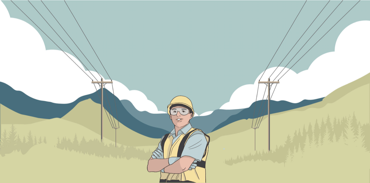 Person with phonelines in background